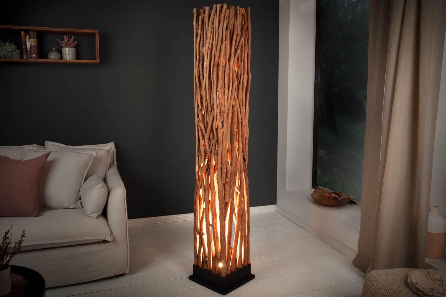 Lampadaire NATURE ART 175 cm en bois de longane naturel avec ampoule - 40484