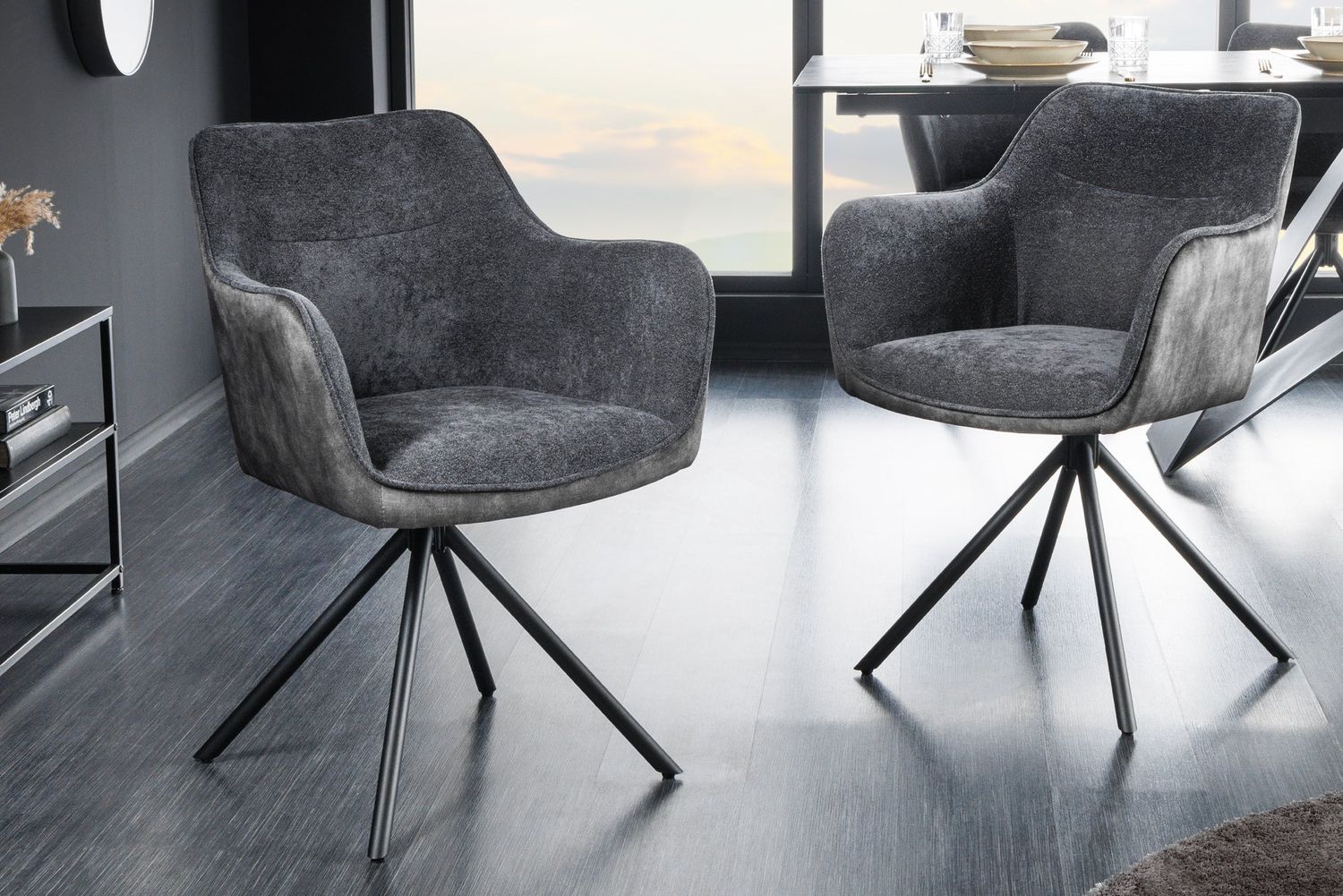 Fauteuil pivotant VERONA en tissu texturé et velours gris foncé - 44155