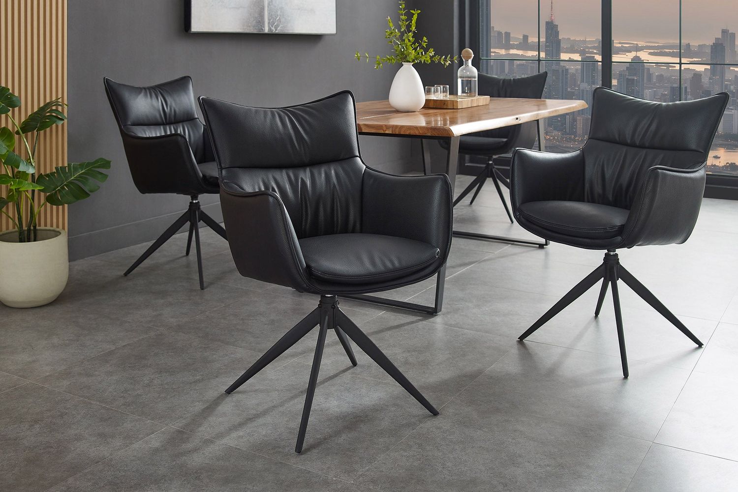 Fauteuil pivotant VOGUE 360° avec accoudoirs, revêtement en similicuir noir et structure en métal noir - 47708