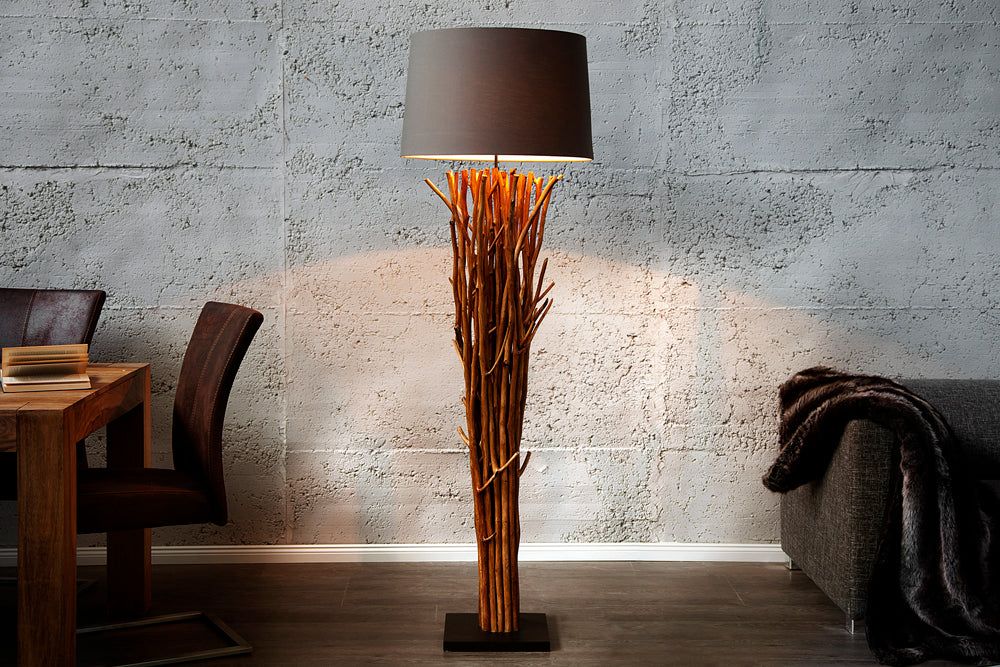 Lampadaire EUPHORIA 175 cm, abat-jour en lin gris-brun effet bois flotté - 19472