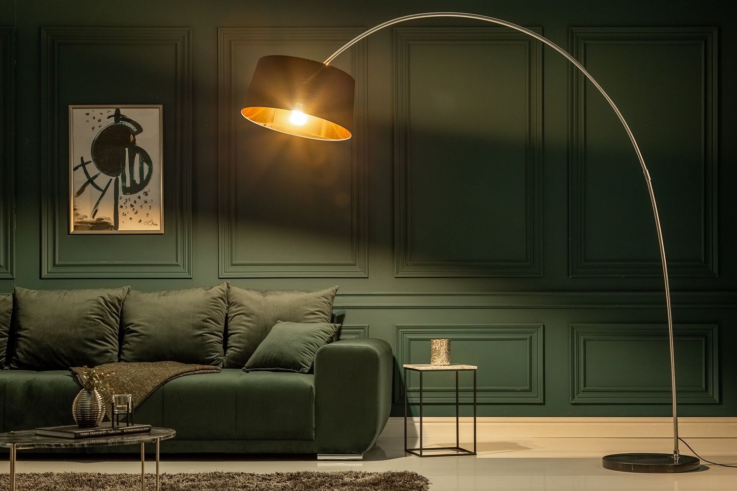 Lampadaire FORMA 215 cm noir et or avec base en marbre - 13069