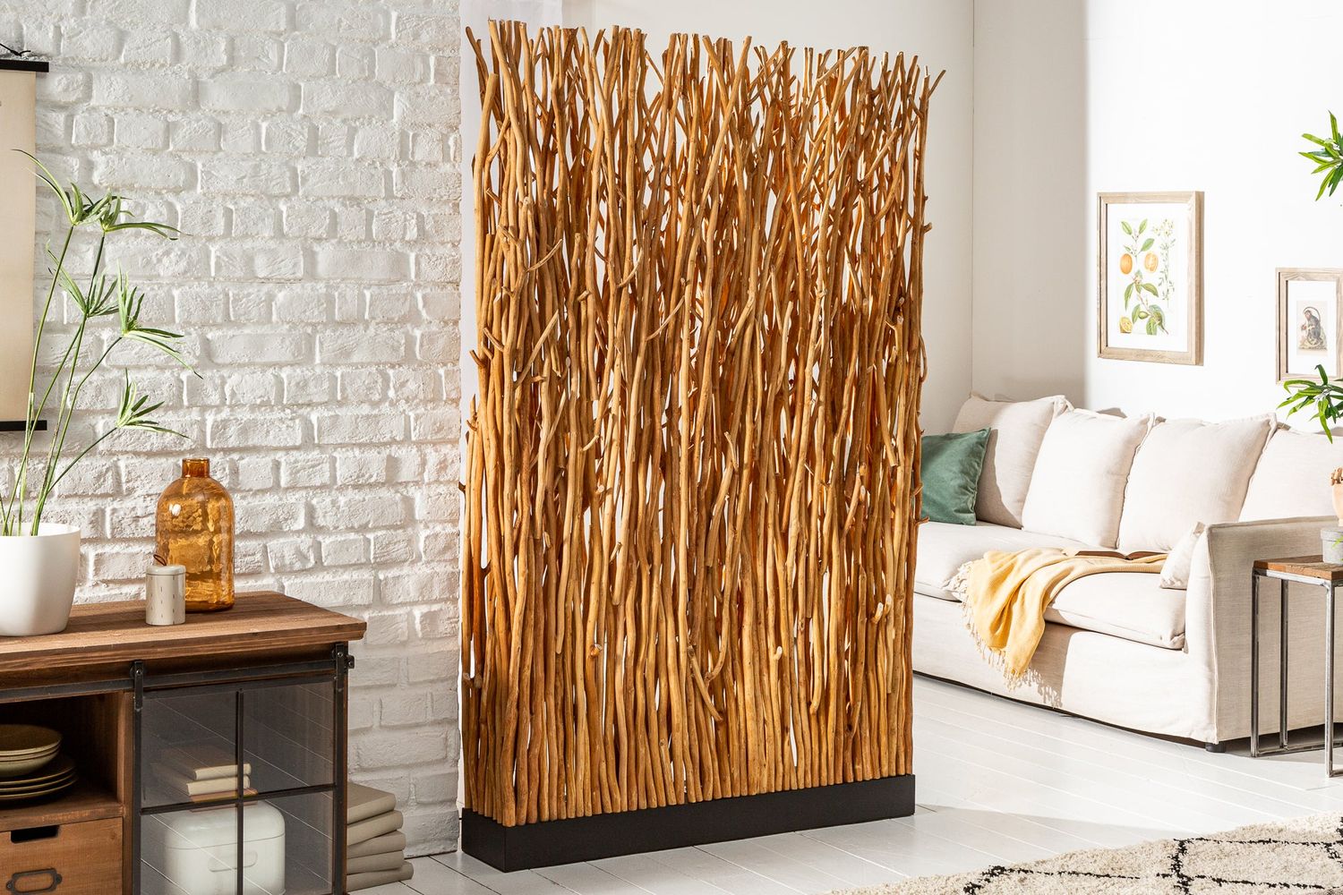 Lampadaire NATURAL PARAVENT 180 cm en bois de longane naturel avec ampoule - 40505