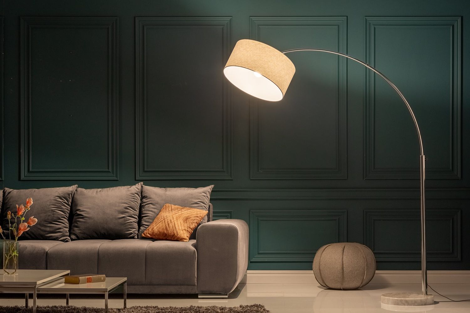 Lampadaire BIG BOW 170-180cm lin blanc avec base en marbre - 35596