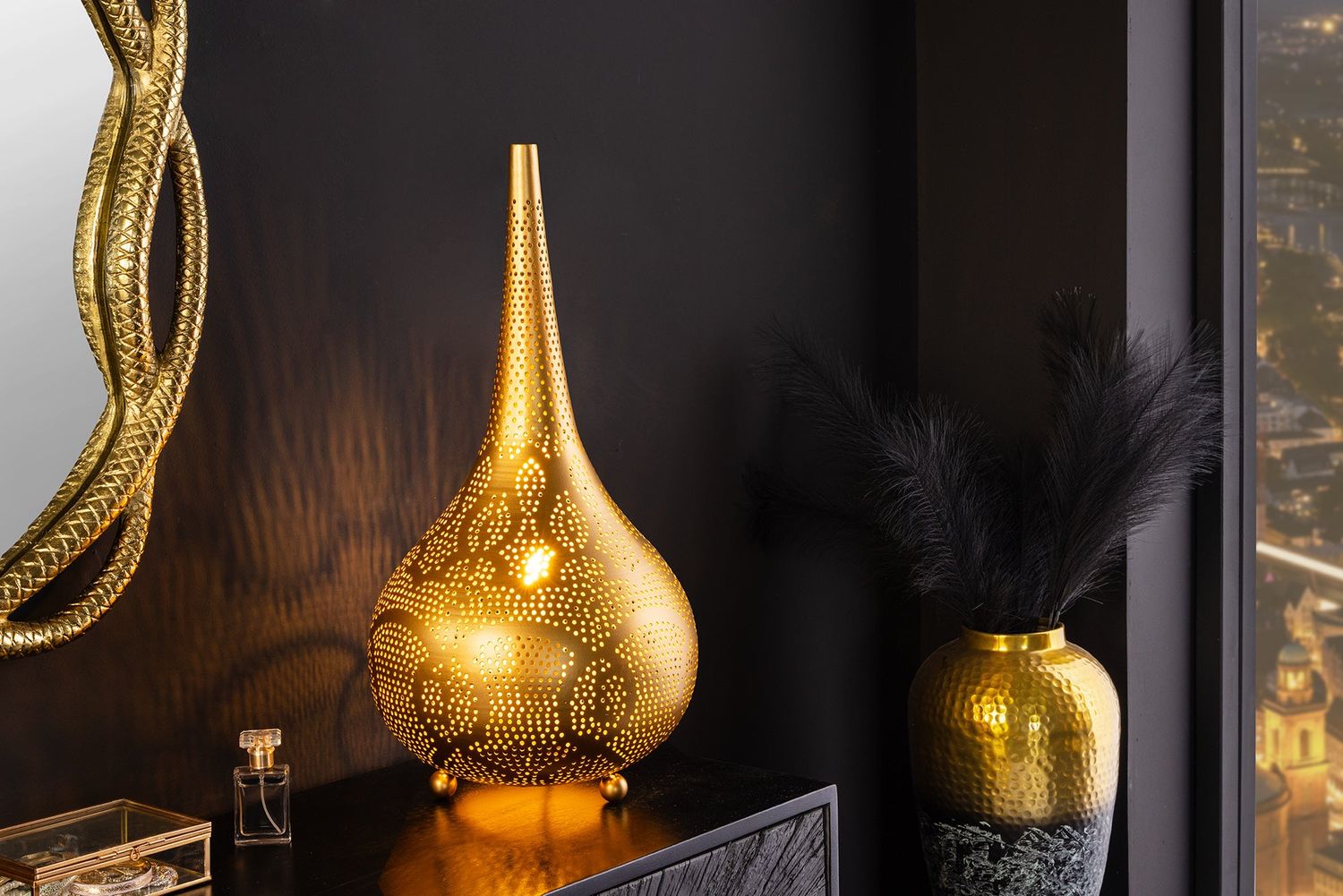 Lampadaire ORIENT LIVING 50 cm en fer avec décor doré - 44898