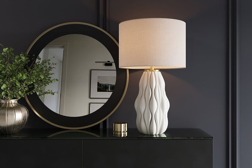 Lampe de table ELEGANCIA 65cm abat-jour blanc céramique blanc doré - 46011