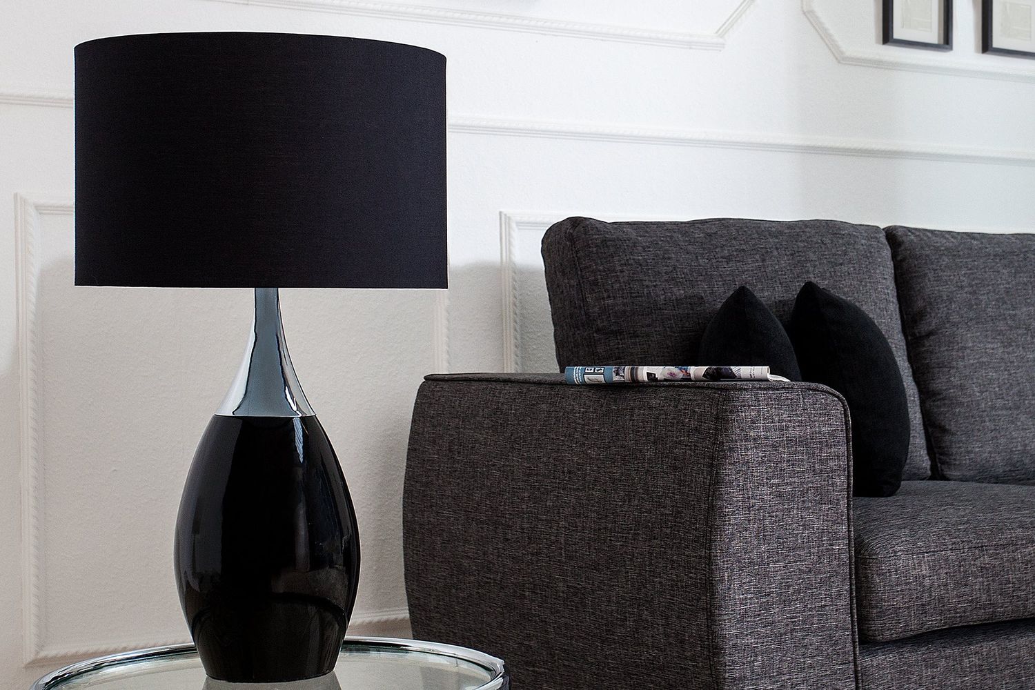 Lampe de table CARLA 60 cm abat-jour en lin noir - 37005