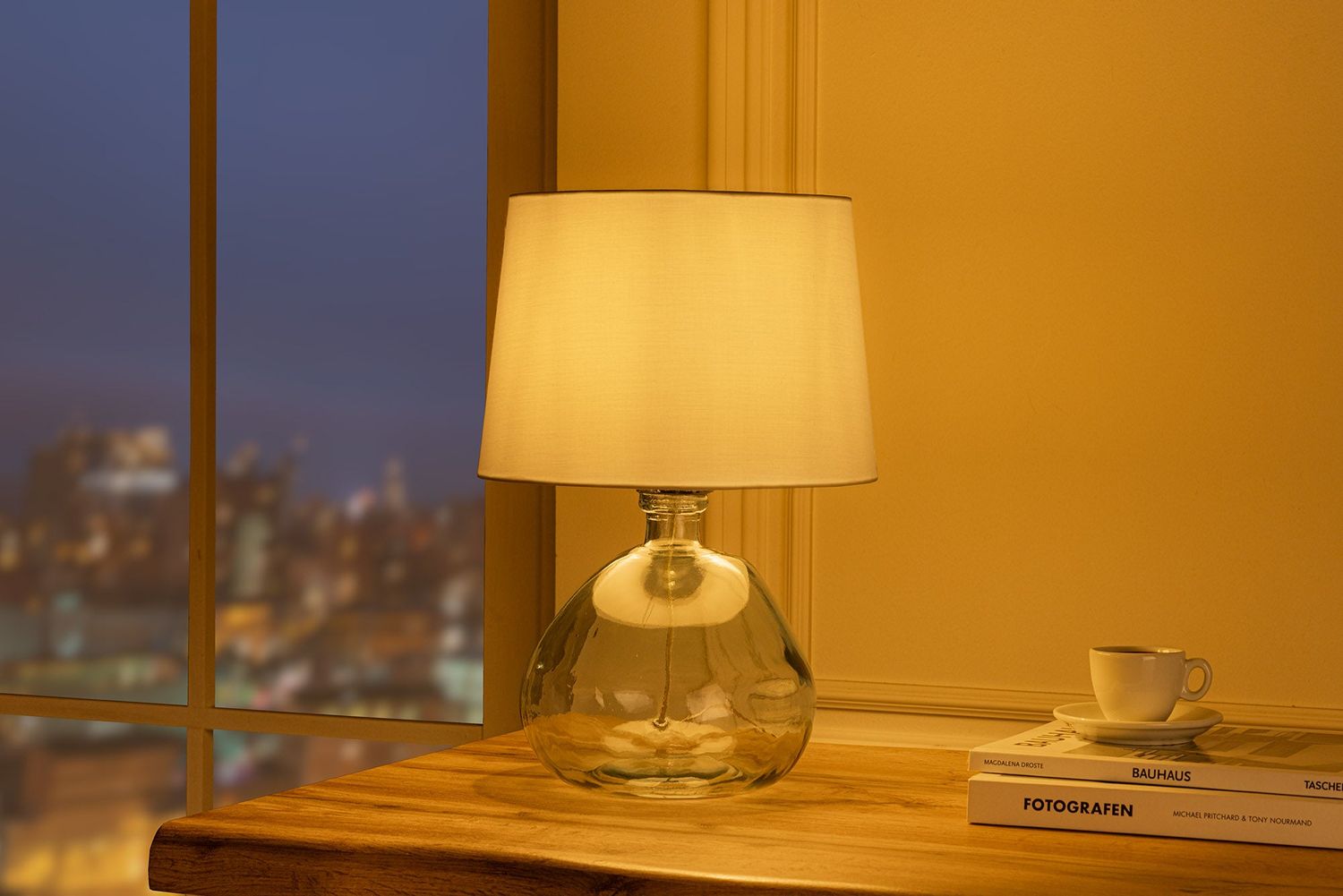 Lampe de table CLASSIC 40 cm, abat-jour blanc en verre recyclé - 44494