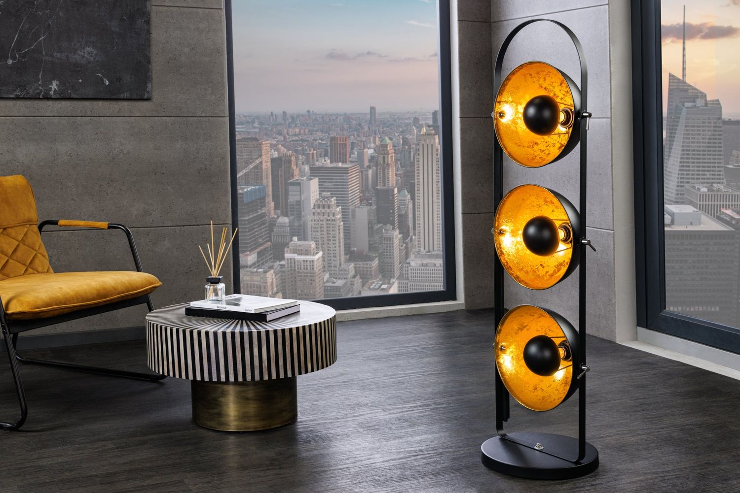 Lampadaire STUDIO 130cm 3s noir et or - 22968