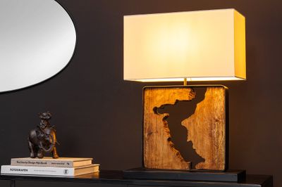 Lampe de table DESIGNED BY NATURE 60 cm en bois de raintree noir naturel avec abat-jour blanc, fabriquée à la main - 46937