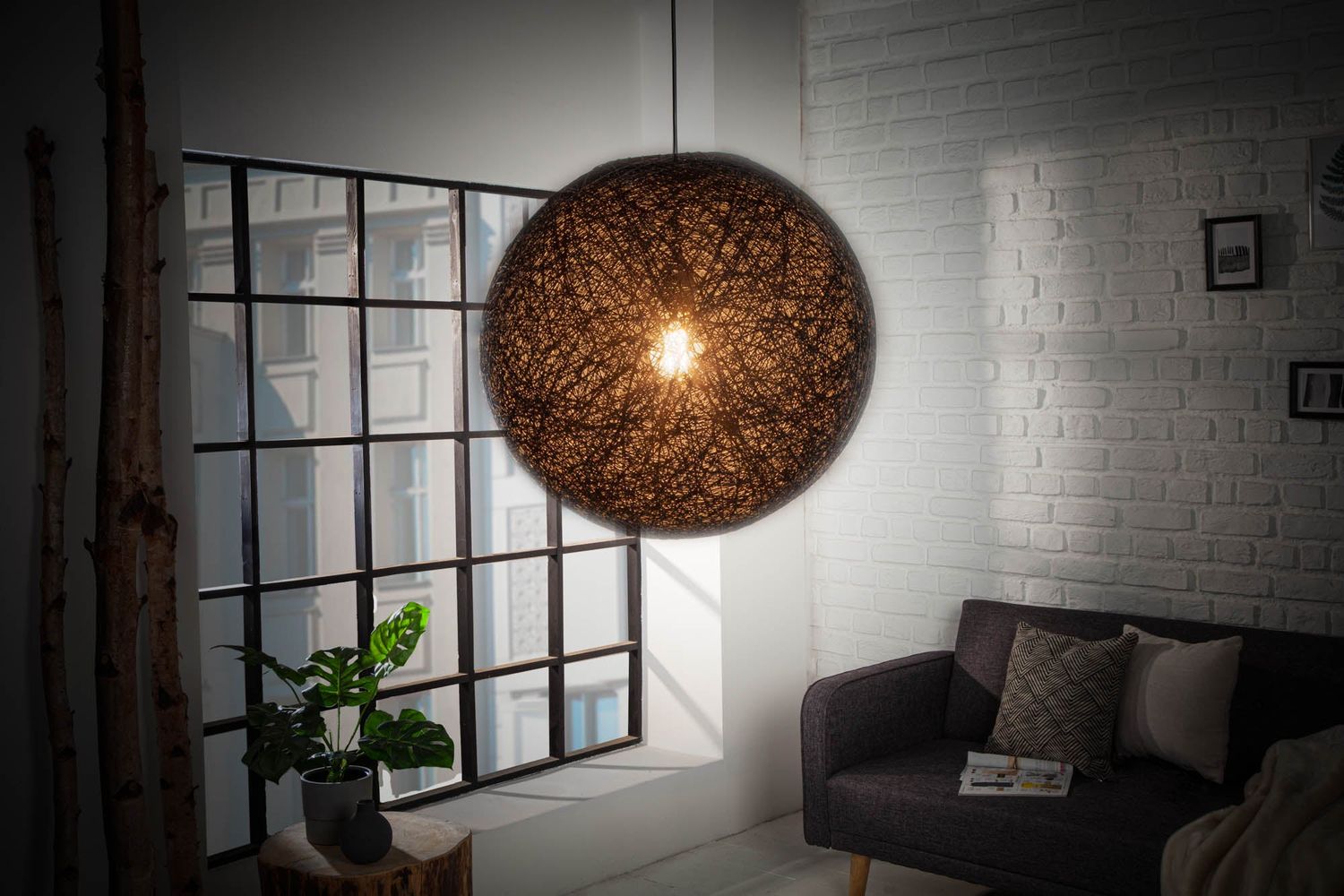 Lampe à suspension COCOONING 45cm abaca noir - 11013