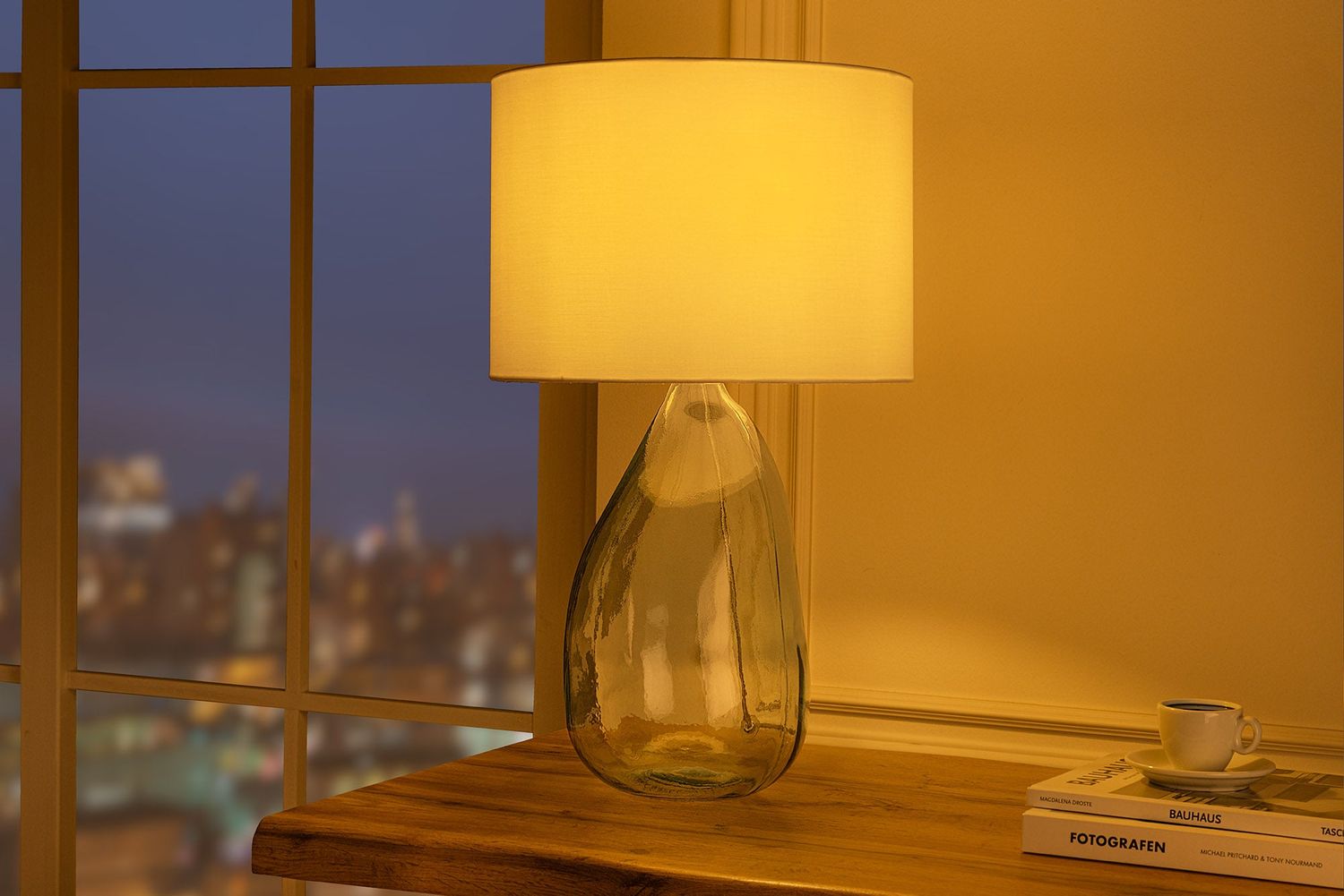 Lampe de table CLASSIC 60 cm, abat-jour blanc en verre recyclé - 44495