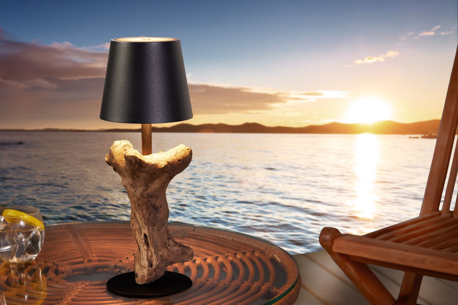 Lampe de table LED à piles HYPNOTIC TO GO 30 cm noir naturel rechargeable avec variateur tactile sans fil - 44098