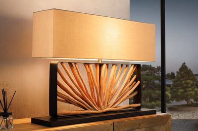 Lampe de table EUPHORIA abat-jour 80 cm, bois de longan beige naturel - 44687