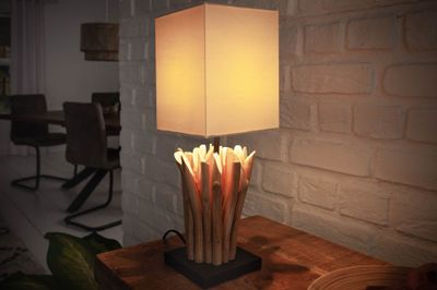 Lampe de table EUPHORIA abat-jour en lin blanc effet bois flotté - 36967