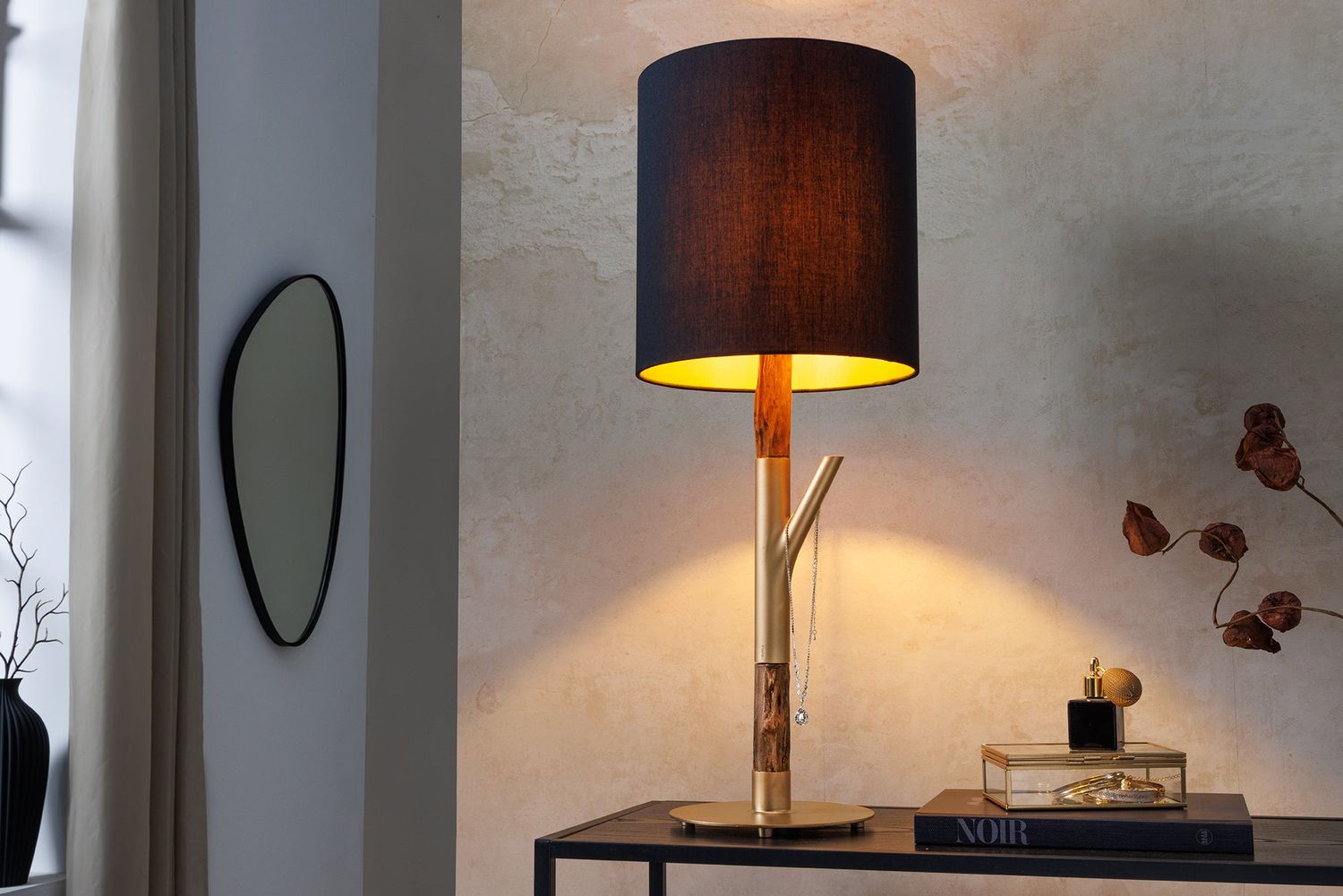 Lampe de table JEWELRY 75 cm, structure soutenue, abat-jour en or naturel noir - 45896