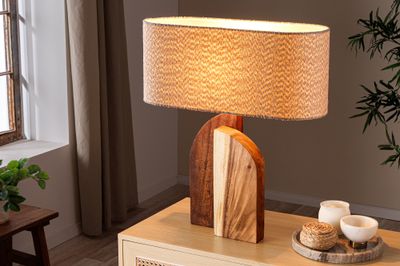 Lampe de table LOVERS 60 cm, abat-jour en bois de santal naturel bouclé blanc - 46649