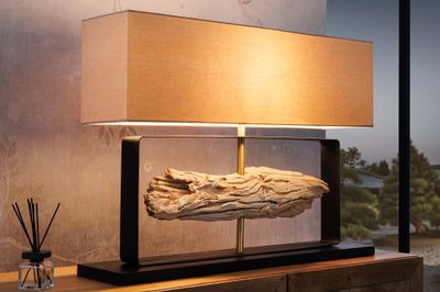 Lampe de table ROUSILIQUE abat-jour 60 cm, bois de teck beige naturel - 44689