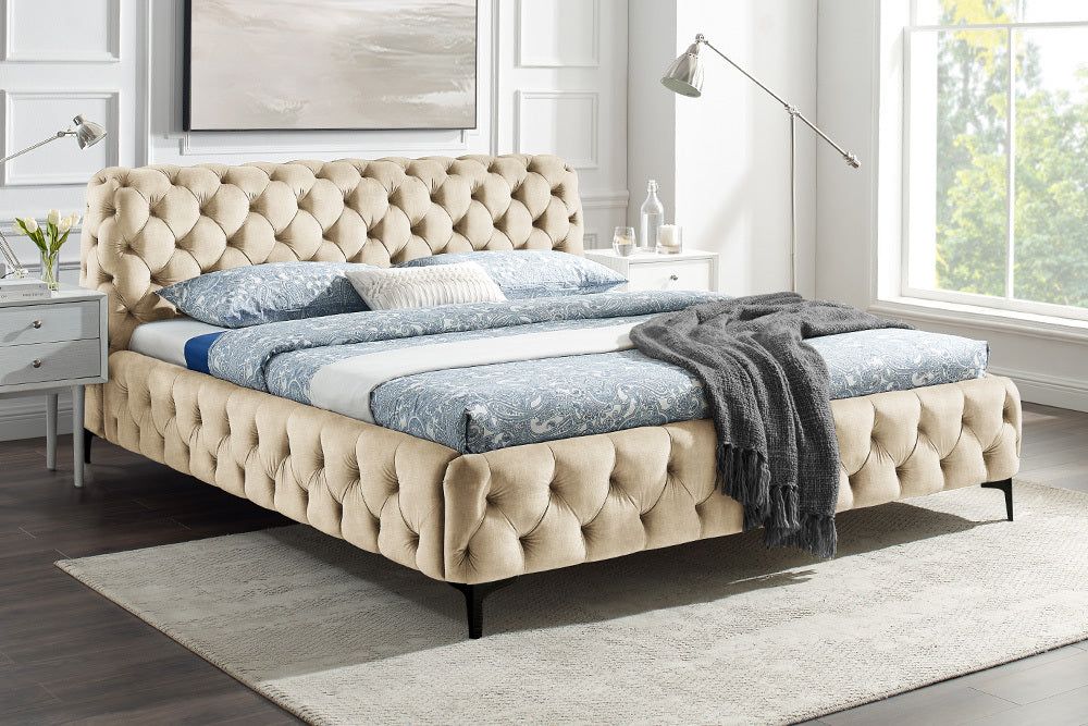 Lit MODERN BAROCK 180x200cm velours champagne style chesterfield - 46409