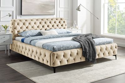 Lit MODERN BAROCK 180x200cm velours champagne style chesterfield - 46409