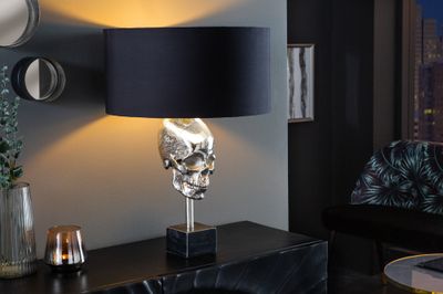 Lampe de table SKULL 56 cm, abat-jour en coton argenté et noir - 41528
