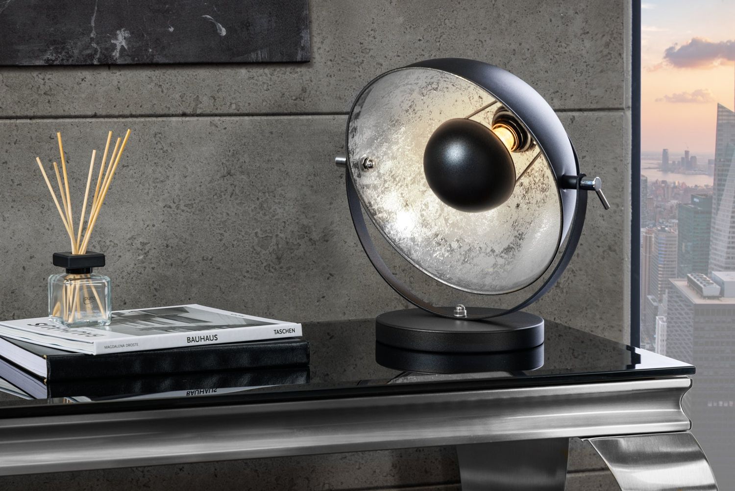 Lampe de table STUDIO 40 cm noir argent - 37222