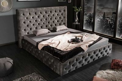 Lit PARIS CHESTERFIELD 160x200cm velours gris olive - 43537