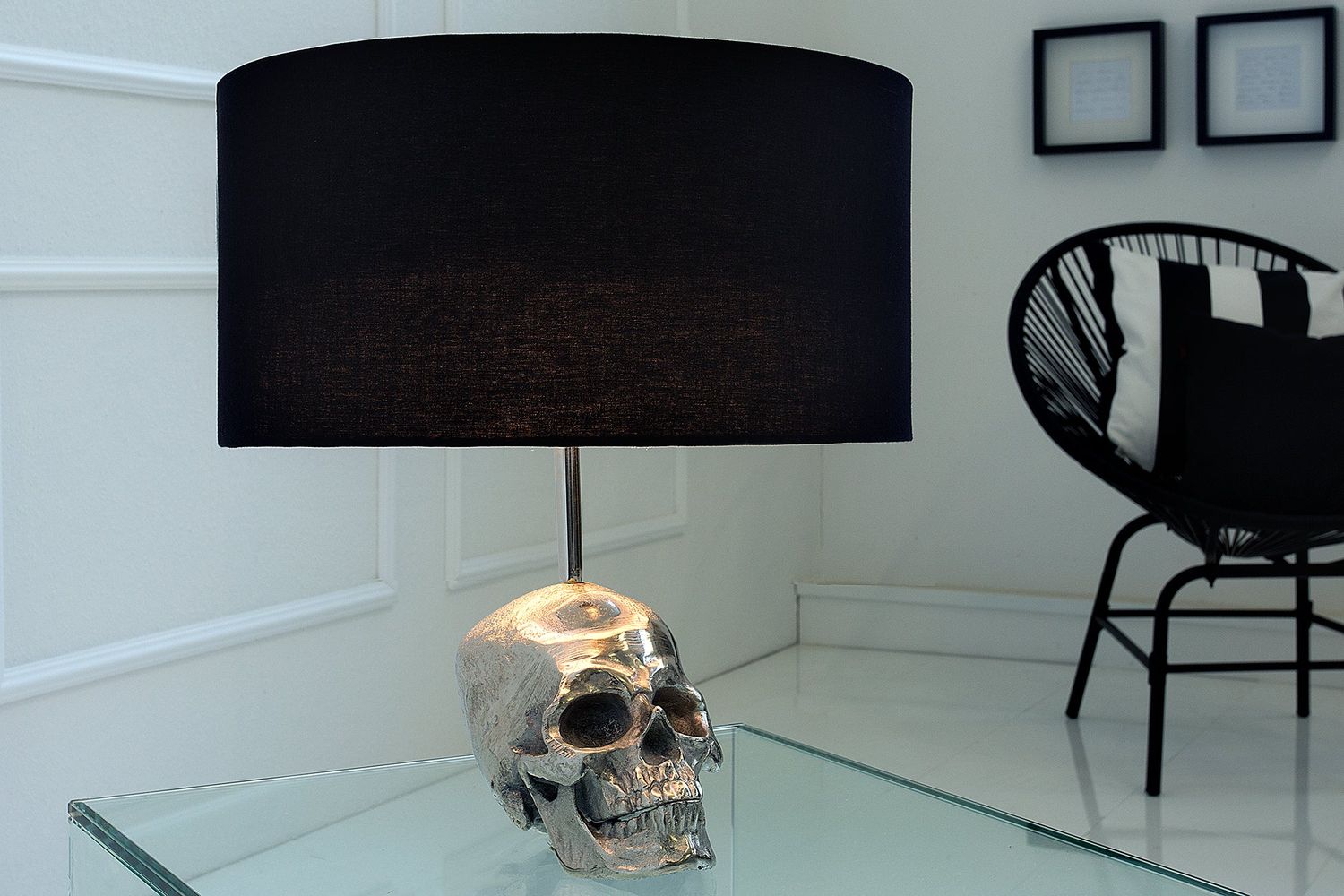 Lampe de table SKULL abat-jour en lin noir 44 cm - 38320