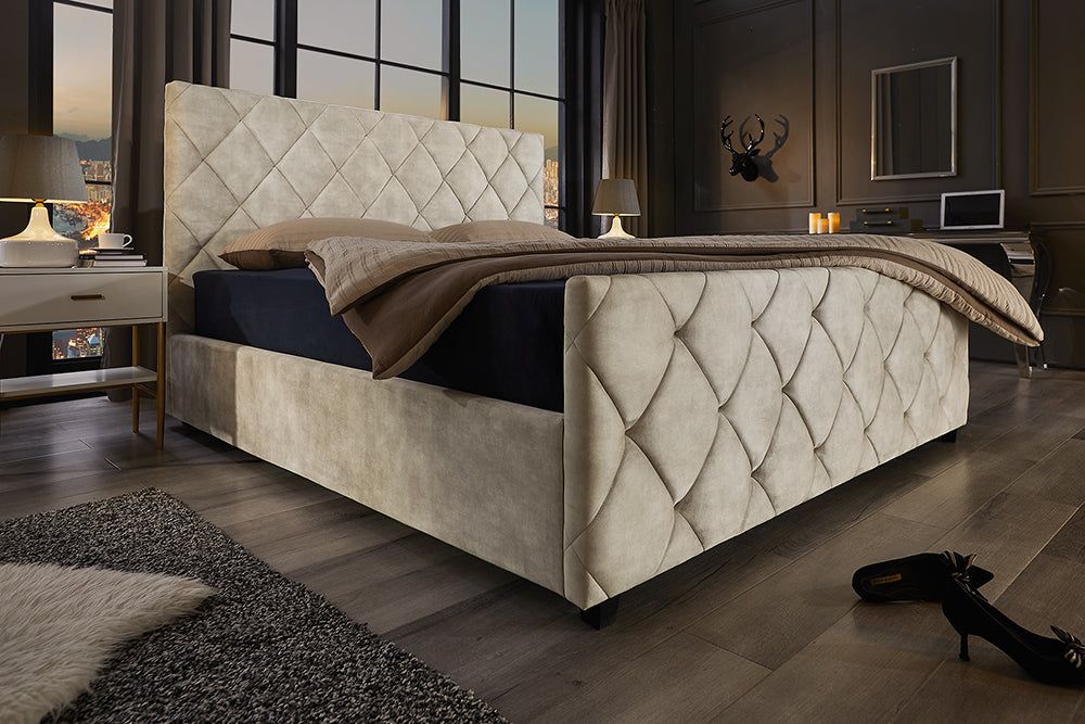 Lit ELYSIUM 180x200cm velours beige champagne avec espace de rangement - 45920