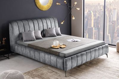 Lit AMSTERDAM 160x200cm velours gris - 46163