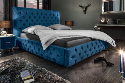 Lit PARIS CHESTERFIELD 160x200cm velours bleu foncé - 40557