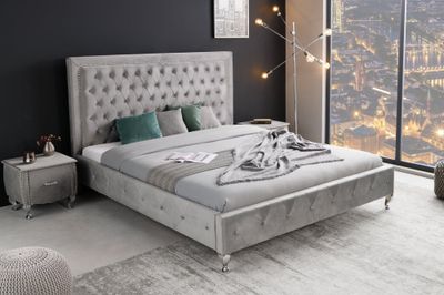 Lit EXTRAVAGANCIA CHESTERFIELD 180x200cm velours gris argenté - 38968