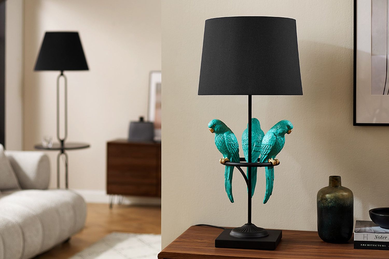 Lampe de table WILDLIFE 75cm perroquets verts en polyrésine - 44356