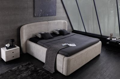 Lit ART DECO 180x200cm bouclé grège avec rangements - 45332