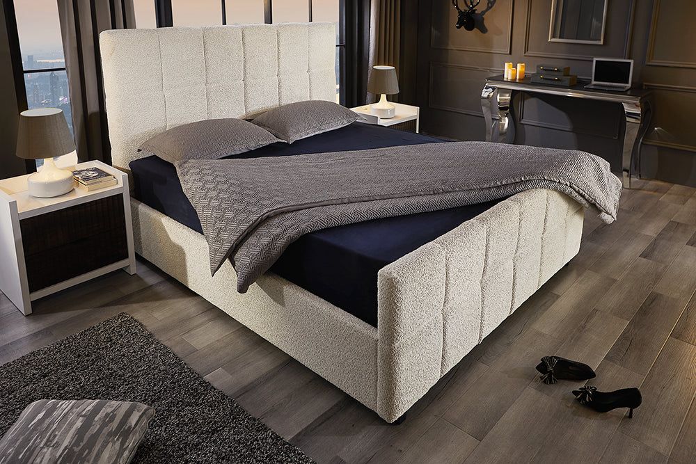 Lit PRESTIGE 180x200cm bouclé crème avec espace de rangement - 45922