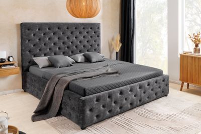 Lit PARIS 160x200cm aspect CHESTERFIELD velours gris avec espace de rangement - 45636