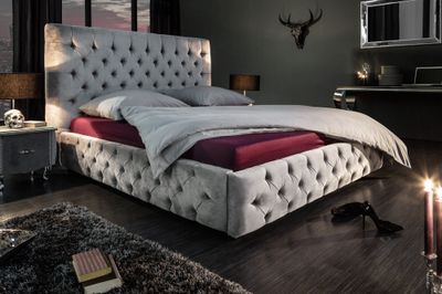 Lit PARIS CHESTERFIELD 160x200cm velours gris - 39993