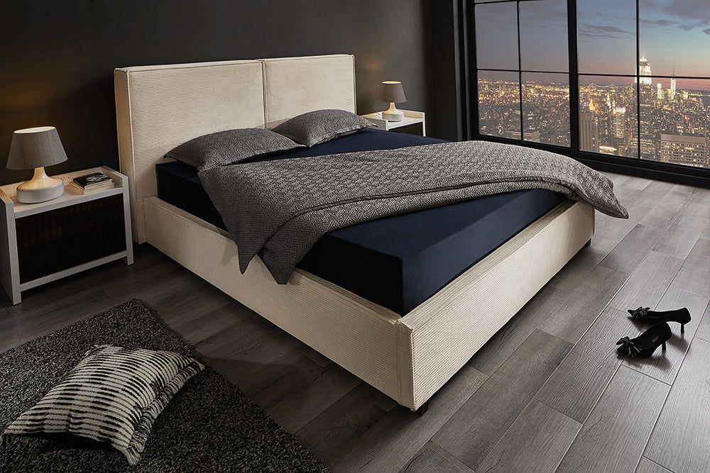 Lit ROCCO 180x200cm en velours côtelé beige avec espace de rangement - 45921