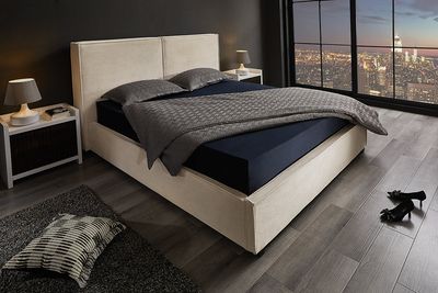 Lit ROCCO 180x200cm en velours côtelé beige avec espace de rangement - 45921