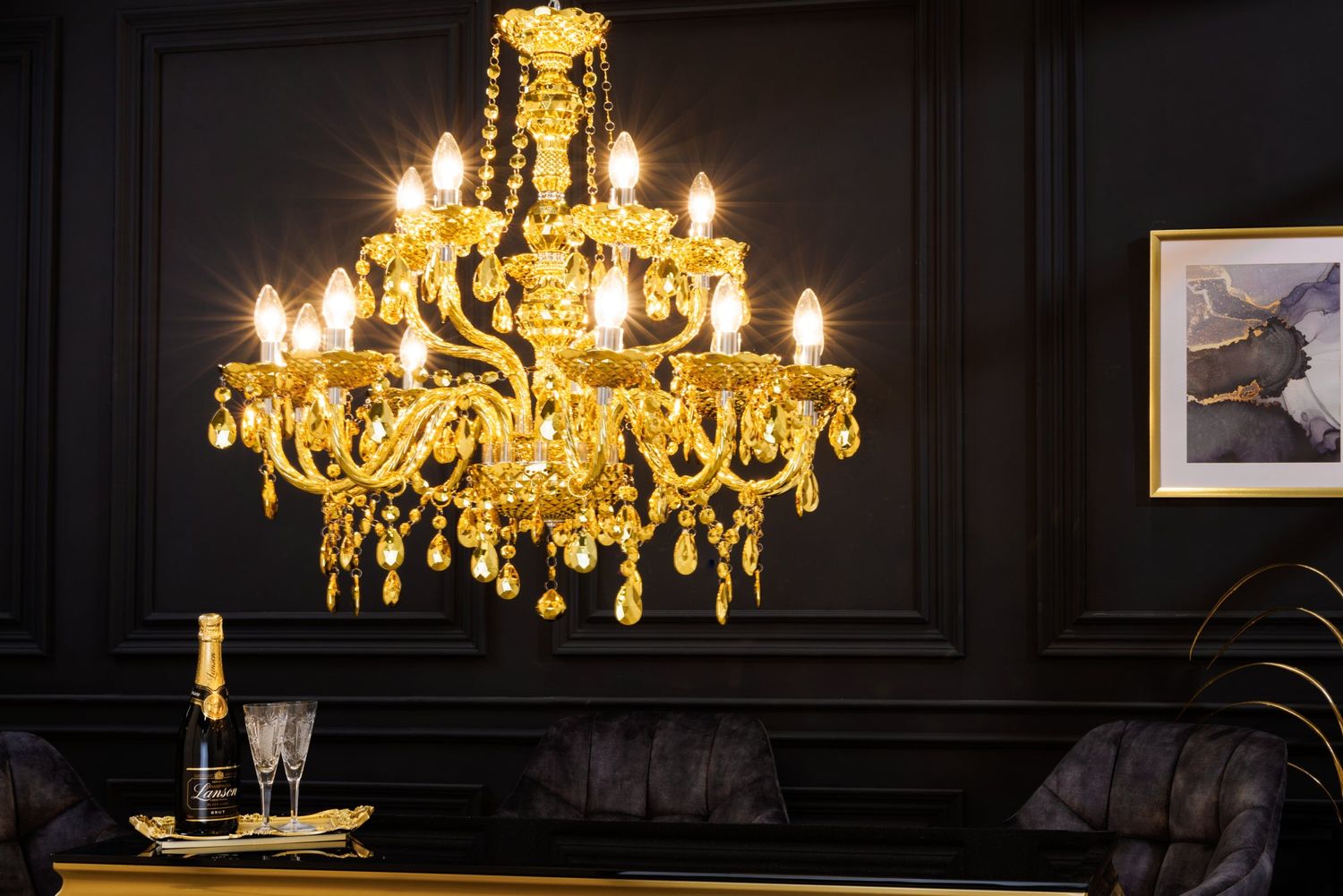 Lustre CRYSTAL 15 bras doré - 43168