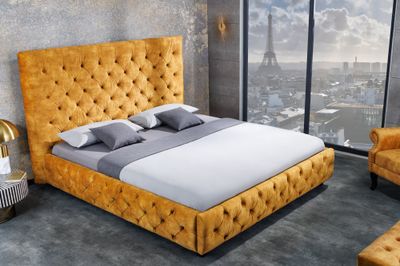 Lit PARIS CHESTERFIELD 180x200cm velours jaune moutarde - 41641