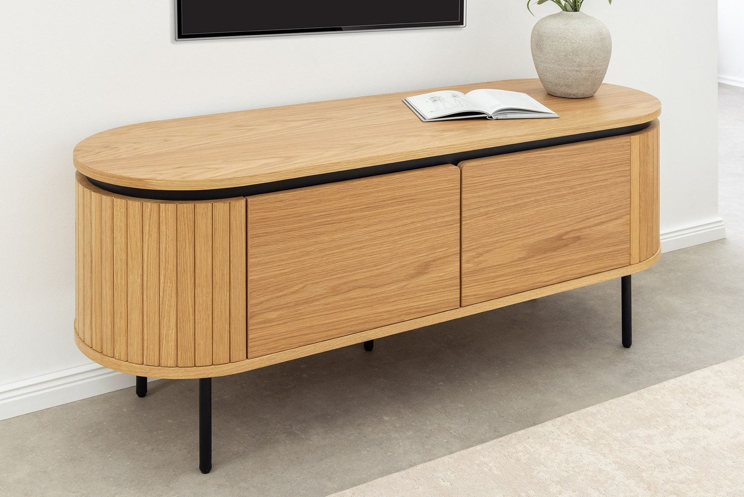 Meuble TV ATELIER 120 cm aspect chêne naturel avec pieds noirs - 47449