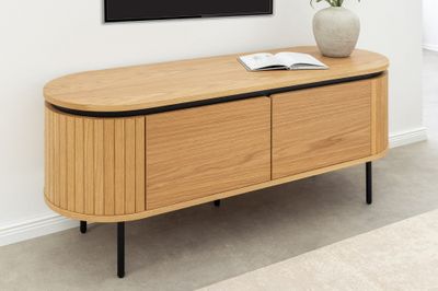 Meuble TV ATELIER 120 cm aspect chêne naturel avec pieds noirs - 47449