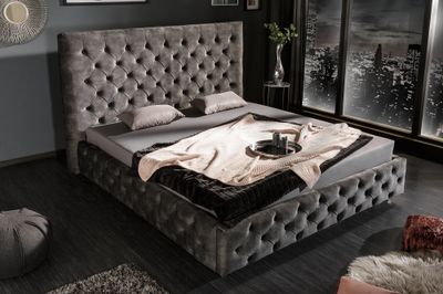 Lit PARIS CHESTERFIELD 180x200cm velours gris olive - 6541076