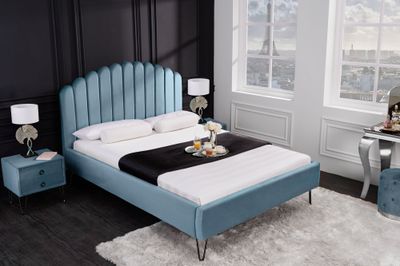 Lit PEARL 140x200cm velours turquoise - 40997