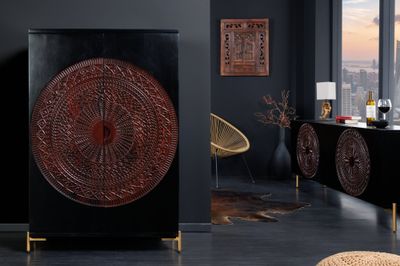 Meuble bar MANDALA 140cm marron mangue noir - 41106