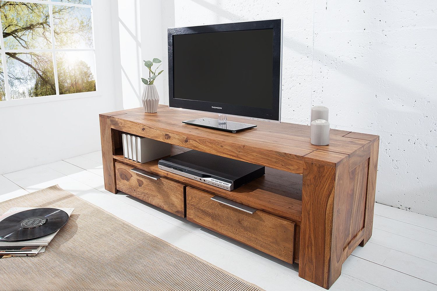 Meuble TV MAKASSAR 135cm 2 tiroirs sheesham - 37892