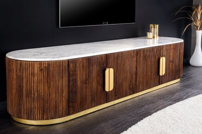Meuble TV GATSBY 170 cm, plateau en marbre brun doré mangue - 45828