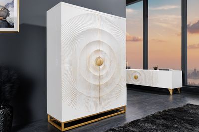 Meuble bar GOLDEN SUNSET 140 cm en bois de manguier 3D blanc fait main - 48409