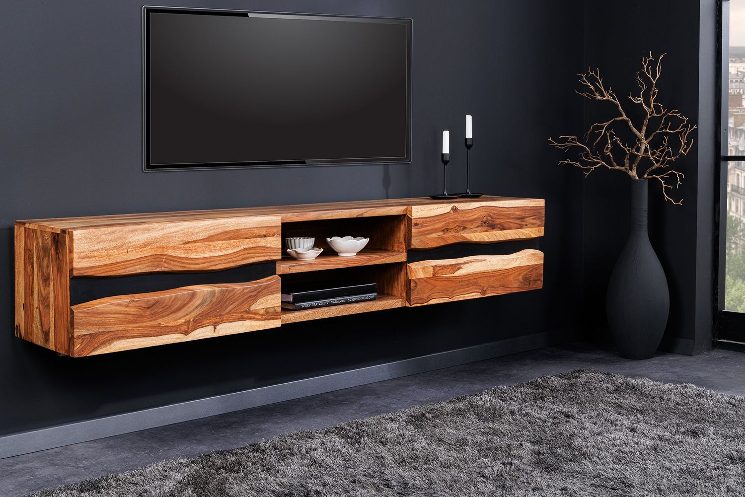 Meuble TV AMAZONAS 160cm suspendu en bois de sheesham - 43707