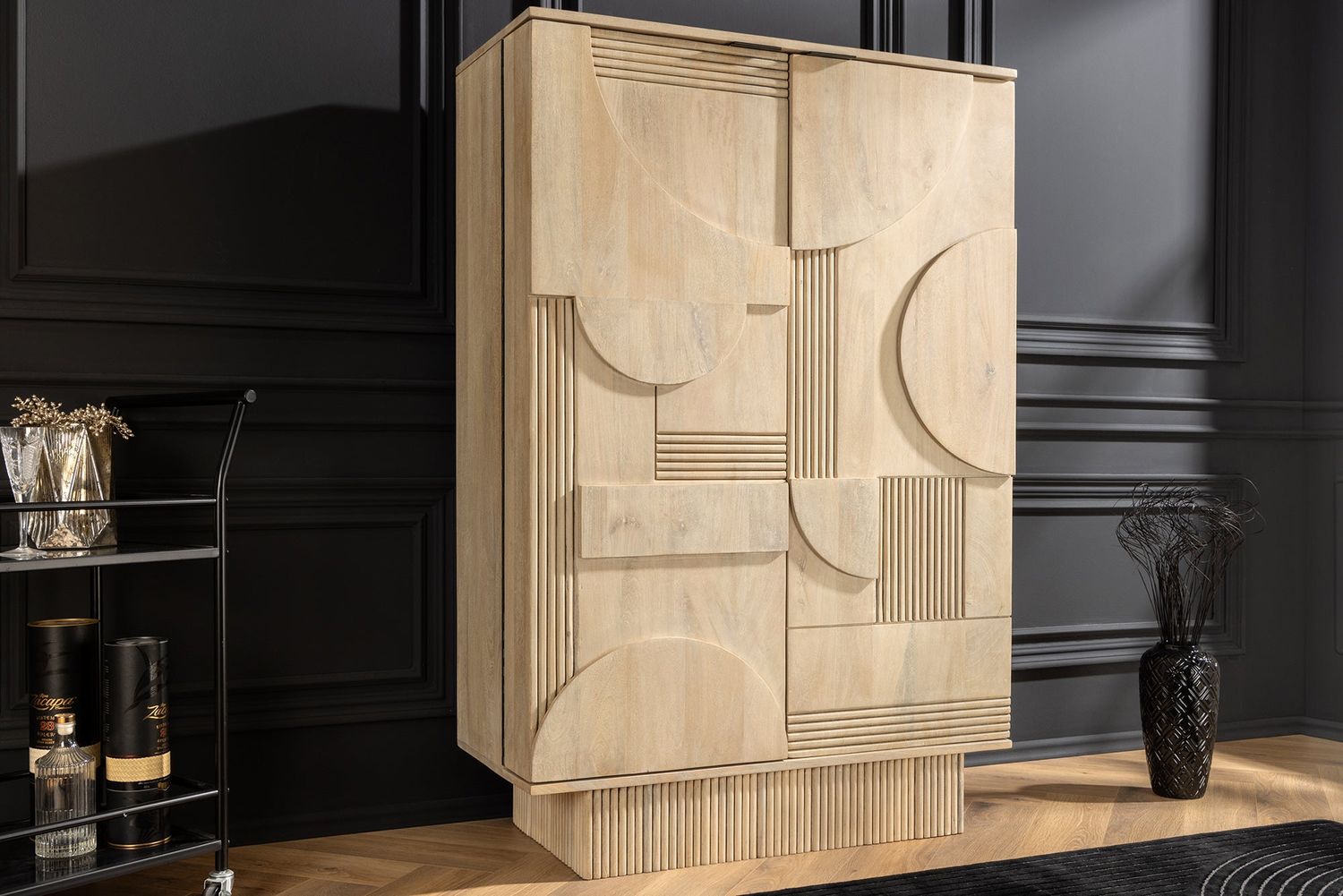 Meuble bar ART DÉCO 140 cm en bois de manguier 3D blanchi - 44088
